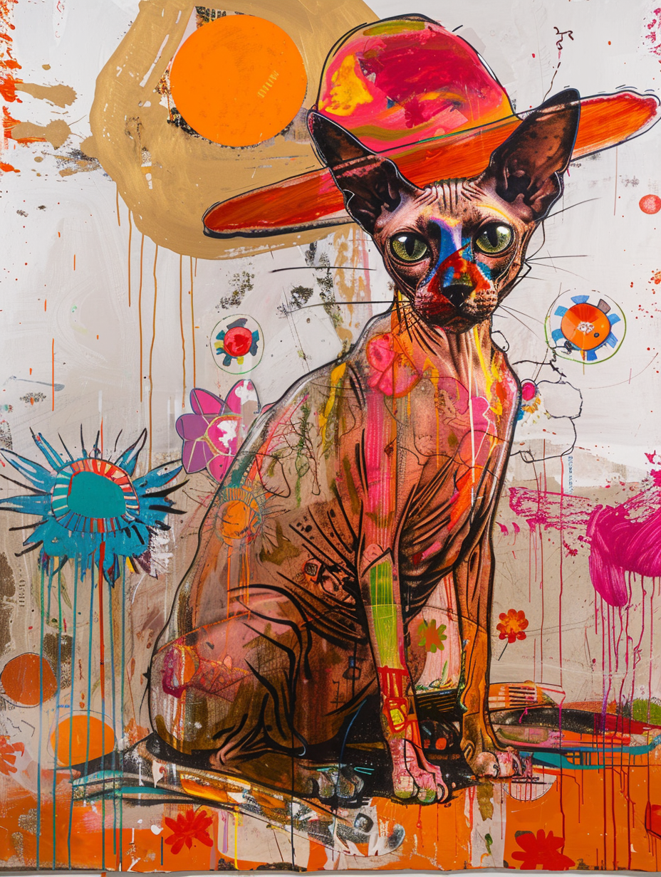 colorful space Siamese cat with a hat Expressive surreal Poster # F025322