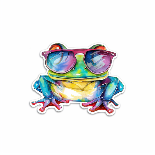 Sticker of a Frog wearing sunglasses majestic Expressive surreal Vinyl Decal Sticker for Car, Laptop, Tumbler and more # F016768