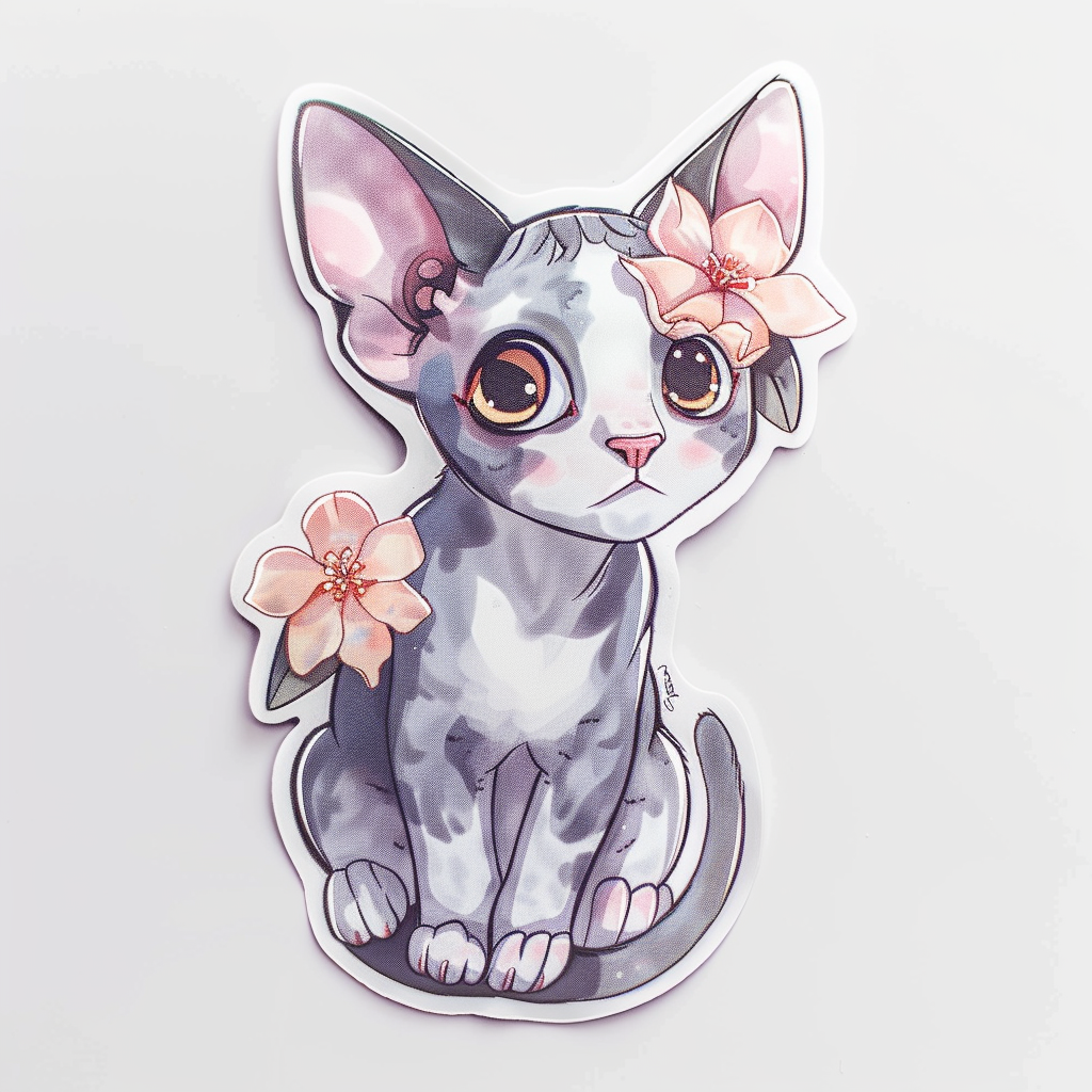 Adorable Cornish Rex Cat Expressive surreal Vinyl Decal Sticker for Car, Laptop, Tumbler and more # F021588-4" x 4"