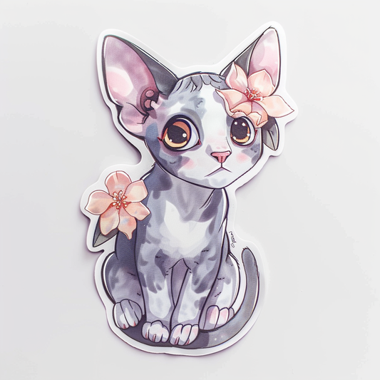 Adorable Cornish Rex Cat Expressive surreal Vinyl Decal Sticker for Car, Laptop, Tumbler and more # F021588-4" x 4"