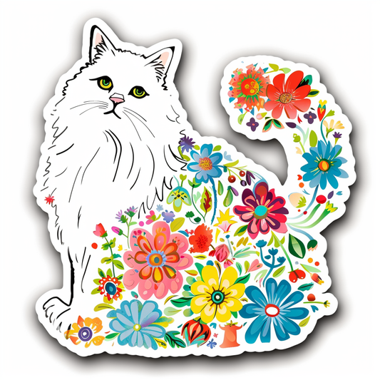Adorable Turkish Angora Cat  Vinyl Decal Sticker for Car, Laptop, Tumbler and more # F020842-4" x 4"