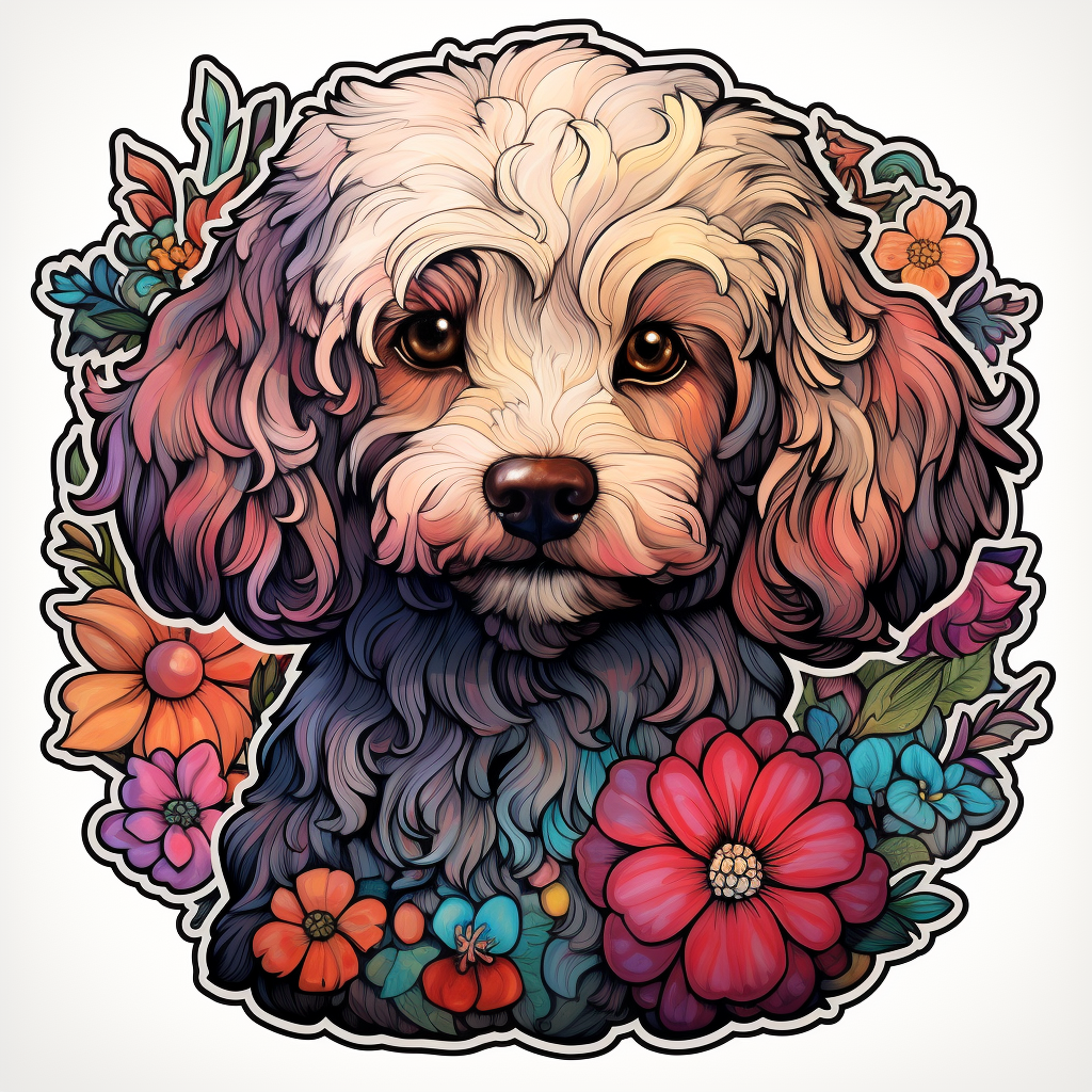 Poodle dog Detailed colorful painting floral Vinyl Decal Sticker for Car, Laptop, Tumbler and more # F012178