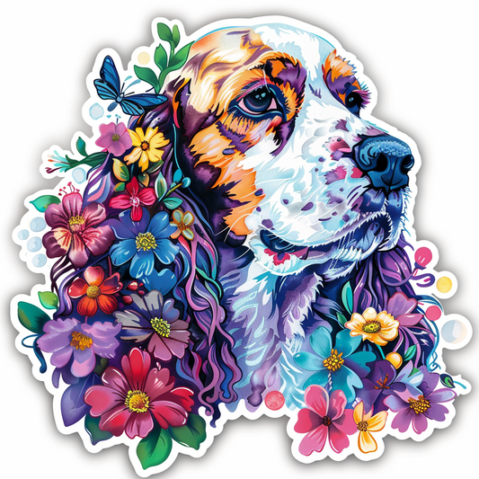 Cocker Spaniel Dog floral majestic Expressive surreal Vinyl Decal Sticker for Car, Laptop, Tumbler and more # F020050-4" x 4"