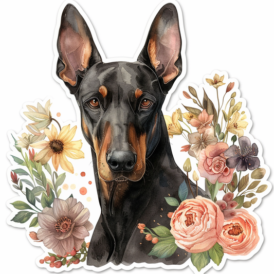 Adorable Doberman Pinscher Dog with Expressive surreal Vinyl Decal Sticker for Car, Laptop, Tumbler and more # F019654-4" x 4"