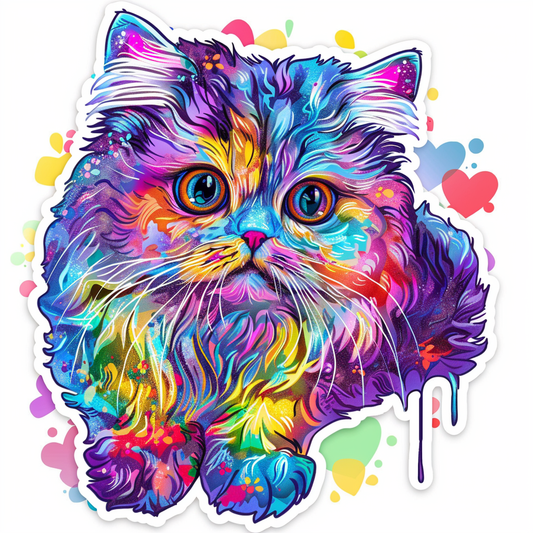 Sticker of a Persian Cat Expressive surreal Vinyl Decal Sticker for Car, Laptop, Tumbler and more # F016389