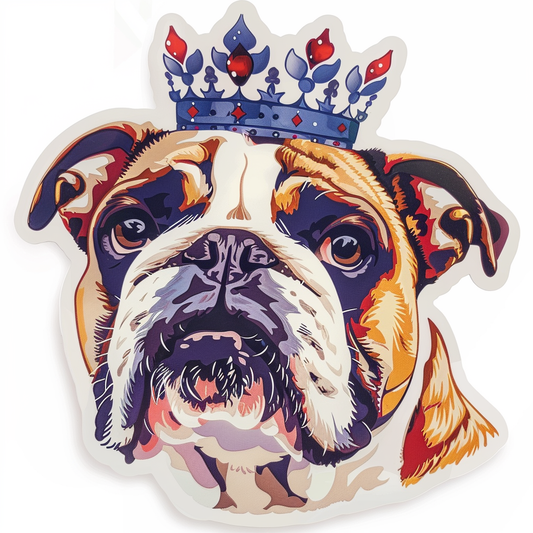 Sticker of a Bulldog Dog crowned majestic Expressive surreal Vinyl Decal Sticker for Car, Laptop, Tumbler and more # F017254