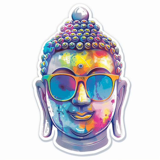 Sticker of a Buddha wearing sunglasses majestic Expressive surreal Vinyl Decal Sticker for Car, Laptop, Tumbler and more # F016832
