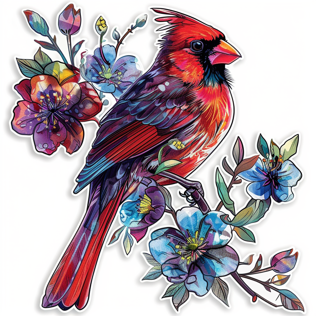 Cardinal Bird floral majestic Expressive surreal Vinyl Decal Sticker for Car, Laptop, Tumbler and more # F024205