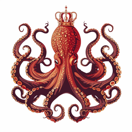 Sticker of a Octopus crowned majestic Expressive surreal Vinyl Decal Sticker for Car, Laptop, Tumbler and more # F015508