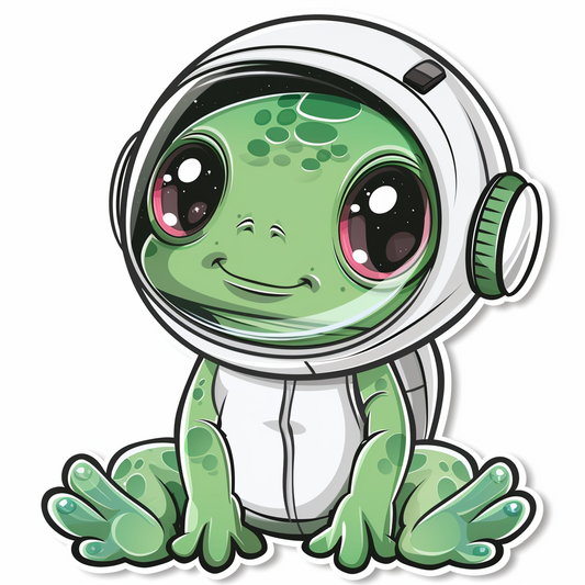 Sticker of a Cute and Adorable Frog full body wearing space suit Expressive surreal Vinyl Decal Sticker for Car, Laptop, Tumbler and more # F016637