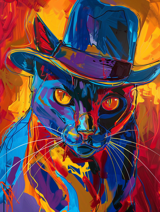 Colorful space Tonkinese cat with a hat Expressive surreal Poster # F025249