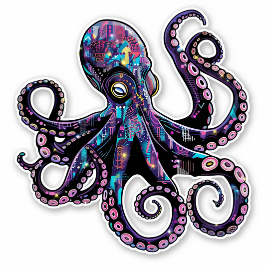 Octopus cyber punk majestic Expressive surreal Vinyl Decal Sticker for Car, Laptop, Tumbler and more # F015565