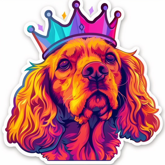 Cocker Spaniel Dog crowned majestic Expressive surreal Vinyl Decal Sticker for Car, Laptop, Tumbler and more # F020254-4" x 4"