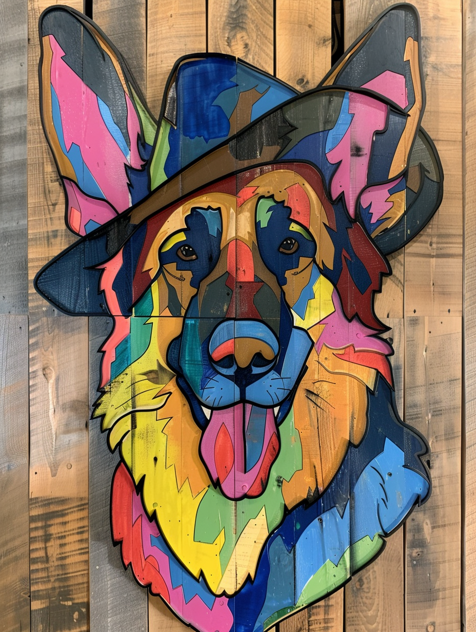 Colorful space German Shepherd dog with a hat Expressive surreal Poster # F024487