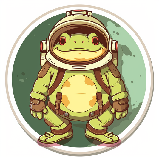 Sticker of a Cute and Adorable Frog full body wearing space suit Expressive surreal Vinyl Decal Sticker for Car, Laptop, Tumbler and more # F016633