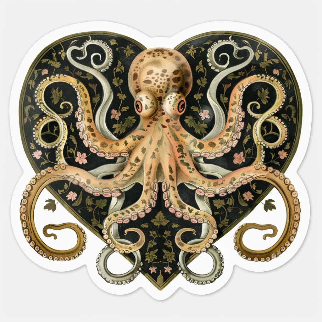 Sticker of a Octopus heartcore majestic Expressive surreal Vinyl Decal Sticker for Car, Laptop, Tumbler and more # F015752