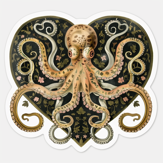 Sticker of a Octopus heartcore majestic Expressive surreal Vinyl Decal Sticker for Car, Laptop, Tumbler and more # F015752