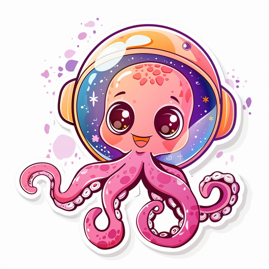 Sticker of a Cute and Adorable Octopus full body space suit Expressive surreal Vinyl Decal Sticker for Car, Laptop, Tumbler and more # F015922