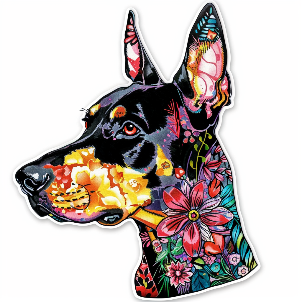 Doberman Pinscher Dog floral majestic Expressive surreal Vinyl Decal Sticker for Car, Laptop, Tumbler and more # F019387