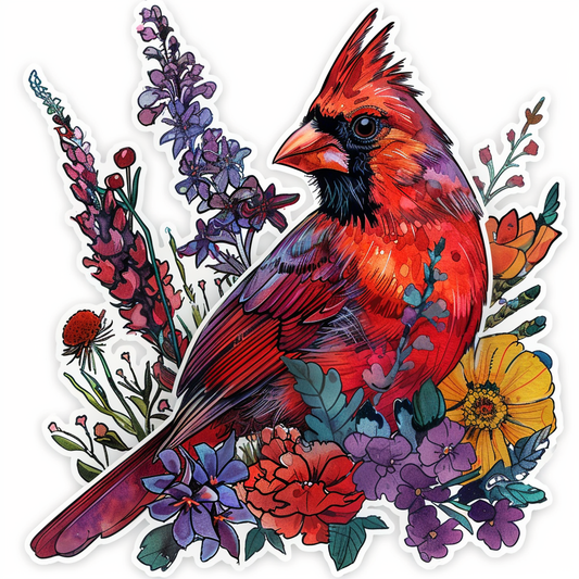 Cardinal Bird floral majestic Expressive surreal Vinyl Decal Sticker for Car, Laptop, Tumbler and more # F024204