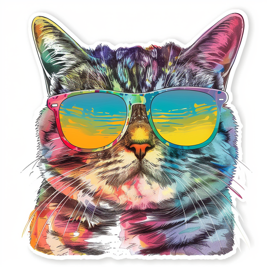 American Shorthair Cat wearing sunglasses Expressive surreal Vinyl Decal Sticker for Car, Laptop, Tumbler and more # F019885-4" x 4"
