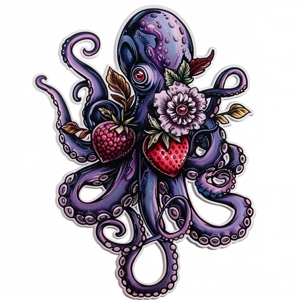 Sticker of a Octopus heartcore majestic Expressive surreal Vinyl Decal Sticker for Car, Laptop, Tumbler and more # F015769