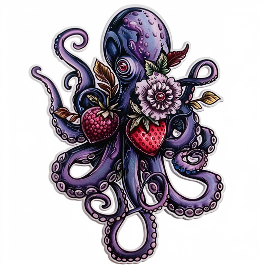 Sticker of a Octopus heartcore majestic Expressive surreal Vinyl Decal Sticker for Car, Laptop, Tumbler and more # F015769