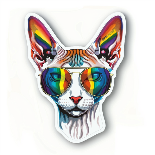 Cornish Rex Cat wearing sunglasses Expressive surreal Vinyl Decal Sticker for Car, Laptop, Tumbler and more # F020771-4" x 4"
