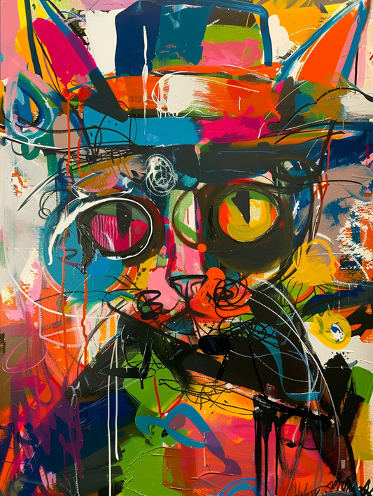 Colorful space Somali cat with a hat Expressive surreal Poster # F025284