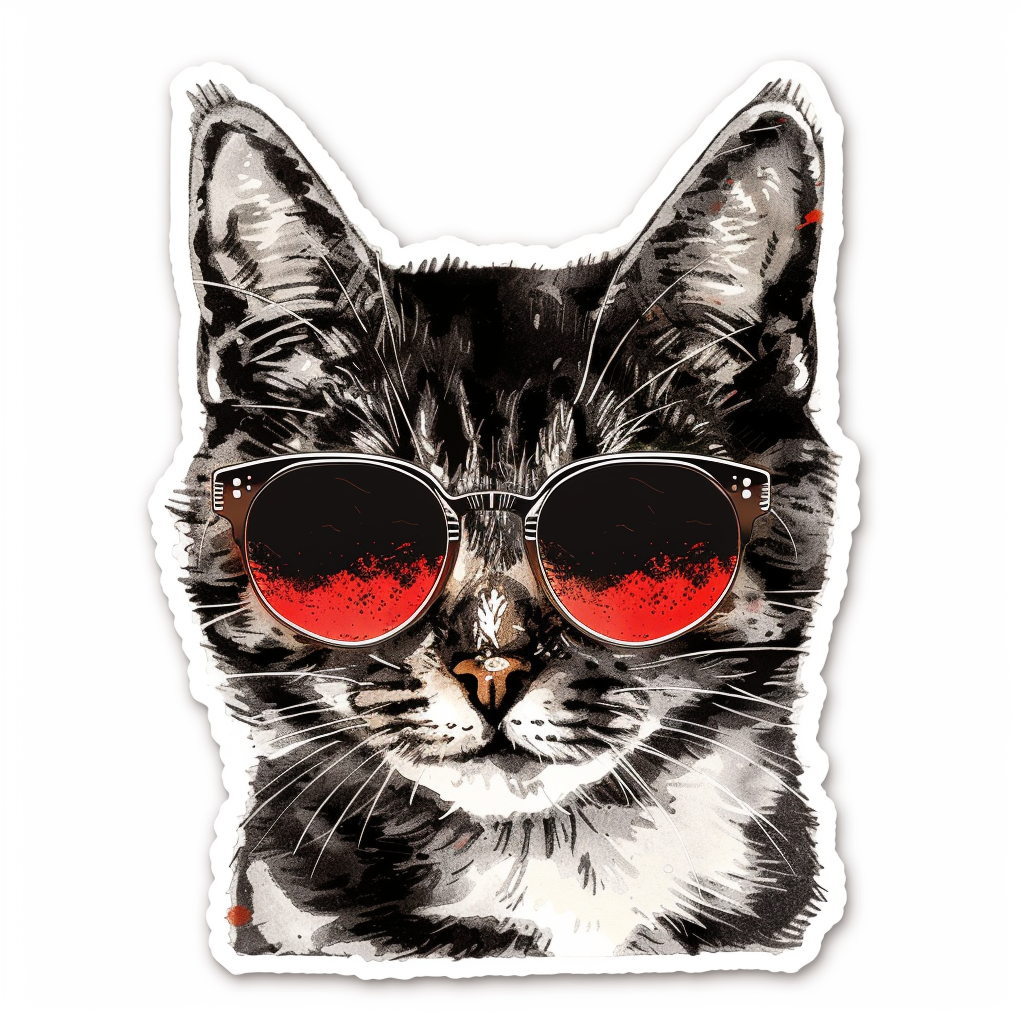 American Shorthair Cat wearing sunglasses Expressive surreal Vinyl Decal Sticker for Car, Laptop, Tumbler and more # F019899-4" x 4"