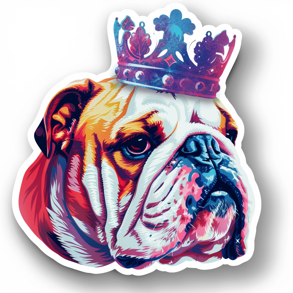 Sticker of a Bulldog Dog crowned majestic Expressive surreal Vinyl Decal Sticker for Car, Laptop, Tumbler and more # F017255