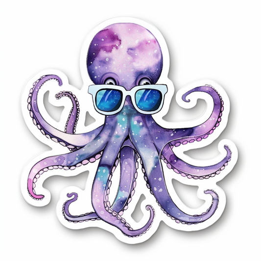 Sticker of a Octopus wearing sunglasses majestic Expressive surreal Vinyl Decal Sticker for Car, Laptop, Tumbler and more # F015405