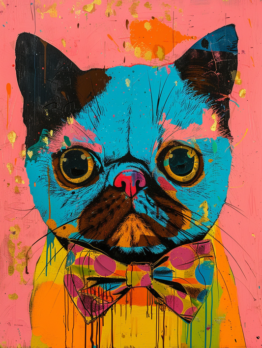 Colorful space Persian cat with a bow tie Expressive surreal Poster # F024701