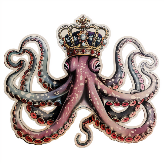 Octopus crowned majestic Expressive surreal Vinyl Decal Sticker for Car, Laptop, Tumbler and more # F015490-4" x 4"