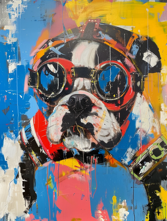 Colorful space Boxer dog with a hat Expressive surreal Poster # F025007