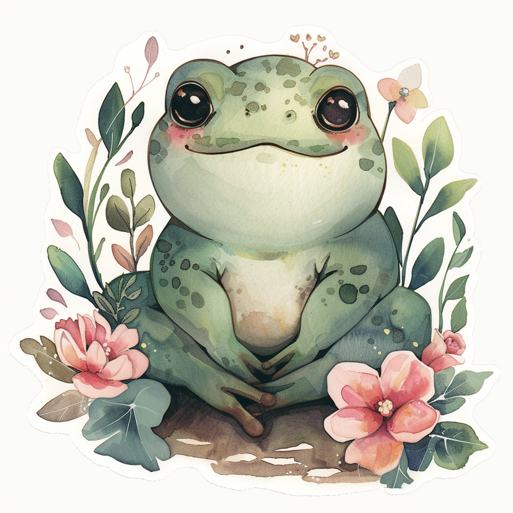 Sticker of an Adorable Frog with chubby cheeks Expressive surreal Vinyl Decal Sticker for Car, Laptop, Tumbler and more # F015866