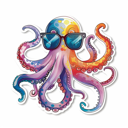Sticker of a Octopus wearing sunglasses majestic Expressive surreal Vinyl Decal Sticker for Car, Laptop, Tumbler and more # F015397