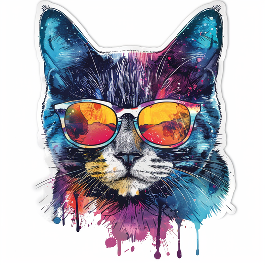 American Shorthair Cat wearing sunglasses Expressive surreal Vinyl Decal Sticker for Car, Laptop, Tumbler and more # F019890-4" x 4"