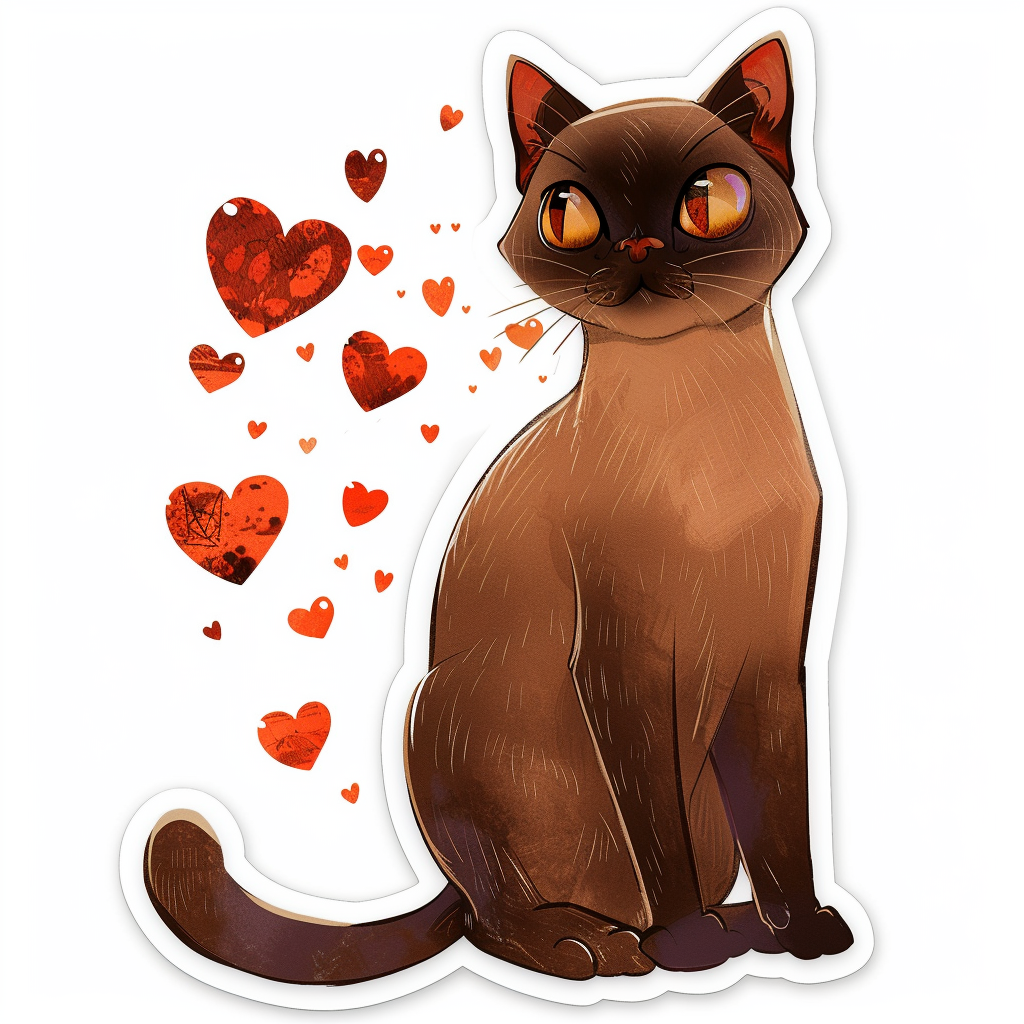 Burmese Cat heartcore Vinyl Decal Sticker for Car, Laptop, Tumbler and more # F010996