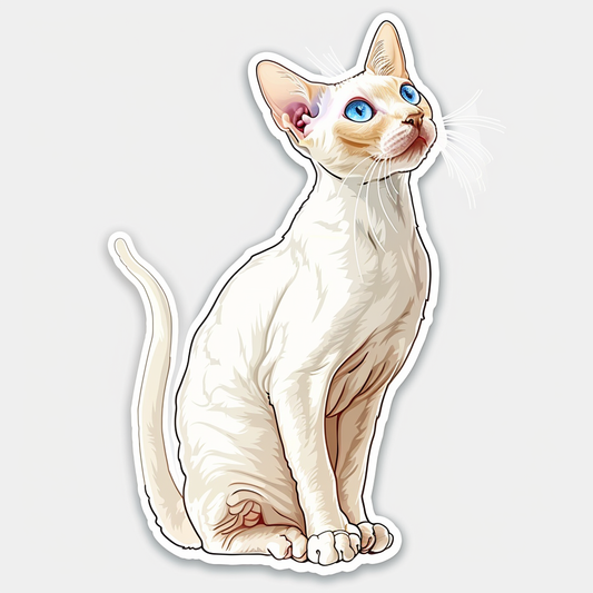 Adorable Cornish Rex Cat Expressive surreal Vinyl Decal Sticker for Car, Laptop, Tumbler and more # F021404-4" x 4"