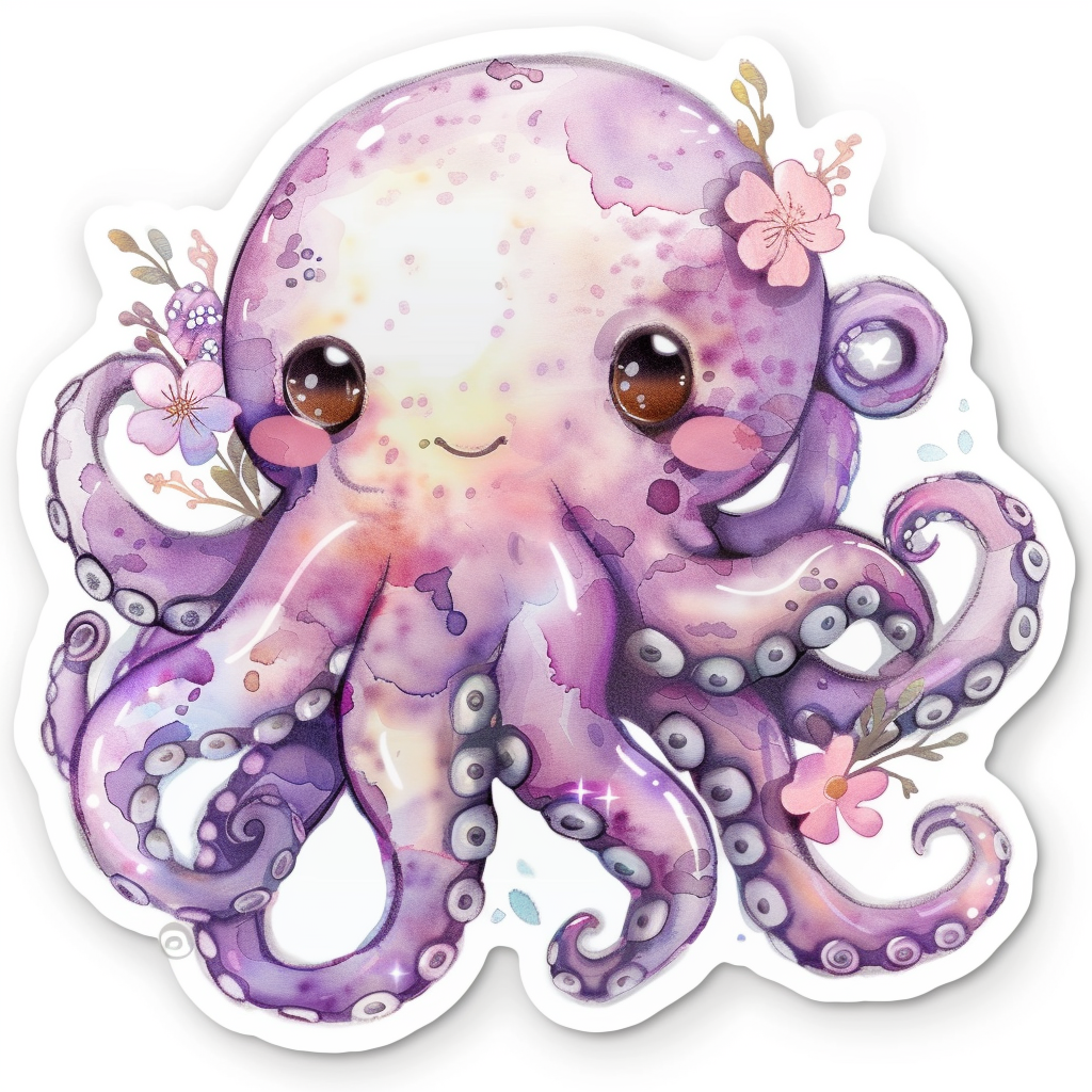 Sticker of a Adorable Octopus with chubby cheeks Expressive surreal Vinyl Decal Sticker for Car, Laptop, Tumbler and more # F015936