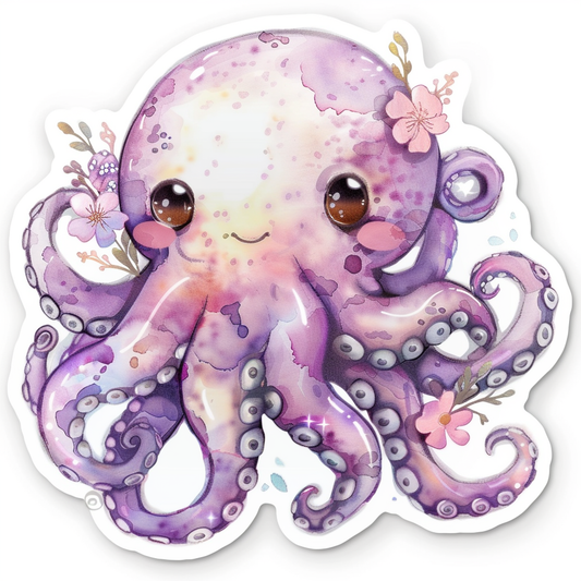Sticker of a Adorable Octopus with chubby cheeks Expressive surreal Vinyl Decal Sticker for Car, Laptop, Tumbler and more # F015936