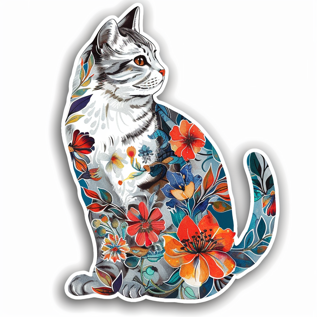 American Shorthair Cat floral majestic Expressive surreal Vinyl Decal Sticker for Car, Laptop, Tumbler and more # F018556