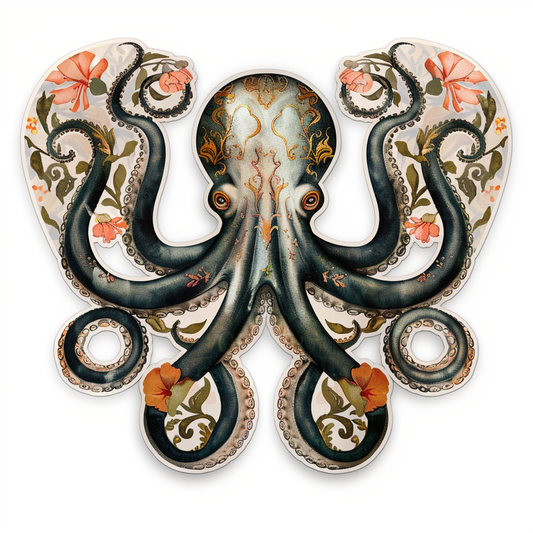 Sticker of a Octopus heartcore majestic Expressive surreal Vinyl Decal Sticker for Car, Laptop, Tumbler and more # F015755