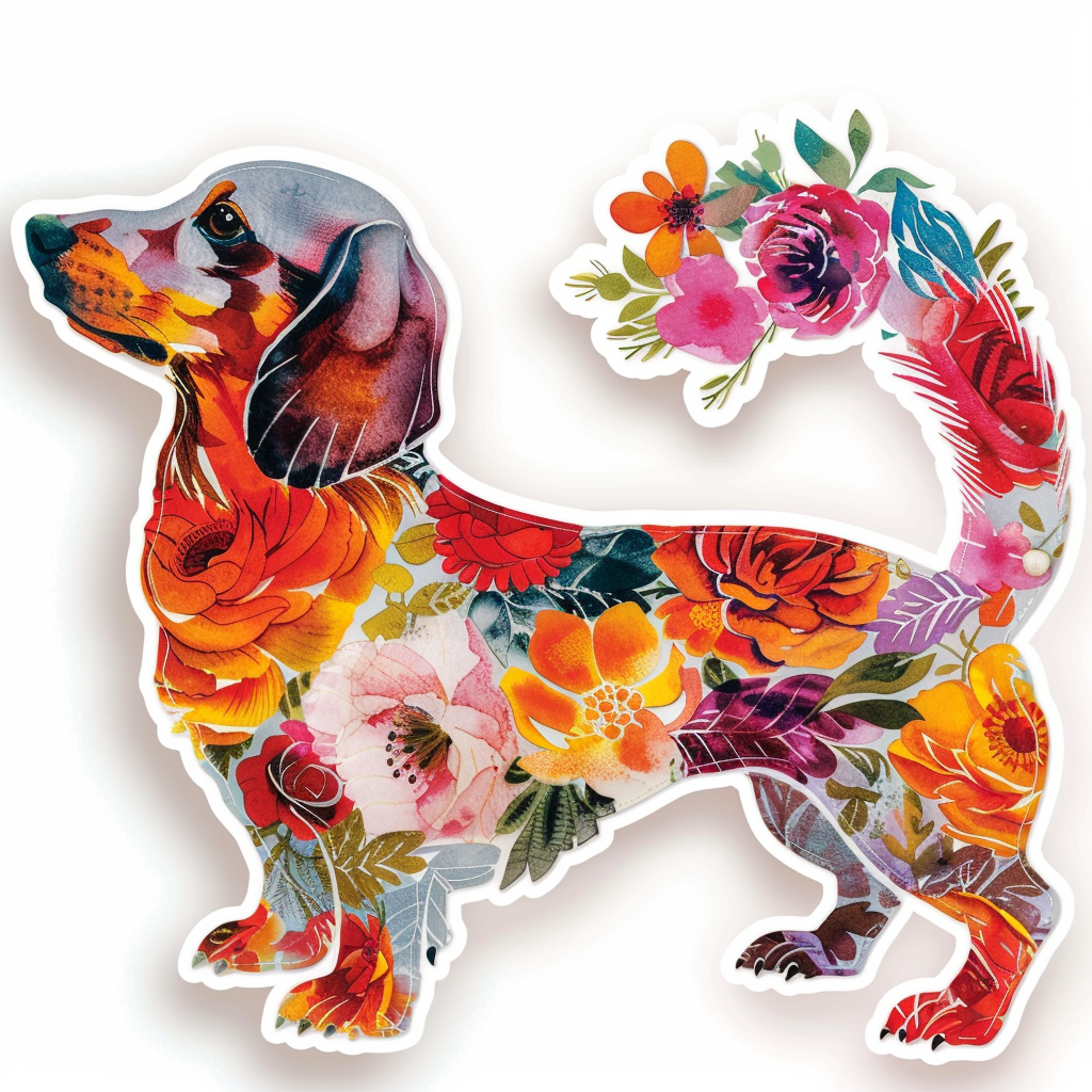 Dachshund Dog floral Vinyl Decal Sticker for Car, Laptop, Tumbler and more # F013108