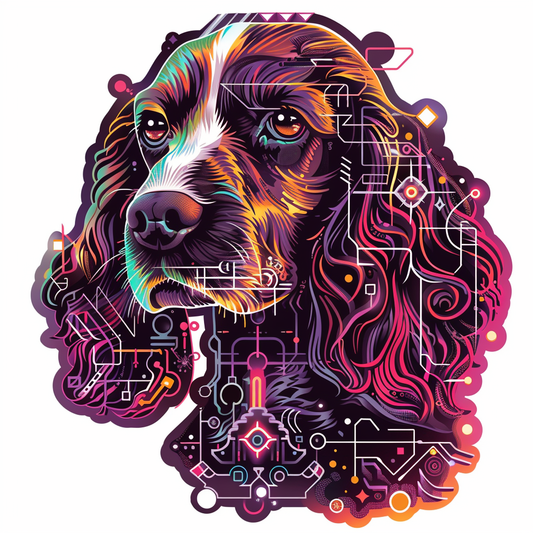 Cocker Spaniel Dog cyber punk Expressive surreal Vinyl Decal Sticker for Car, Laptop, Tumbler and more # F020250-4" x 4"