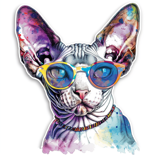 Cornish Rex Cat wearing sunglasses Expressive surreal Vinyl Decal Sticker for Car, Laptop, Tumbler and more # F020751-4" x 4"