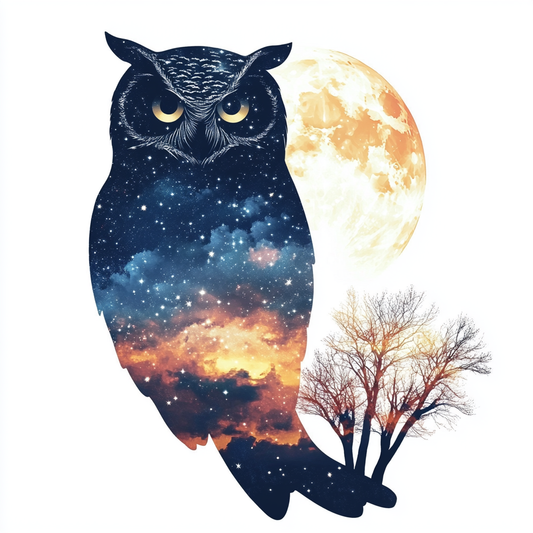 Owl Moon and Stars Vinyl Decal Sticker for Car, Laptop, Tumbler and more # F025716
