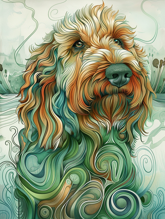 Poster of Goldendoodle dog Expressive surreal Poster # F024277