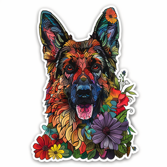 German Shepherd Dog floral Vinyl Decal Sticker for Car, Laptop, Tumbler and more # F011472